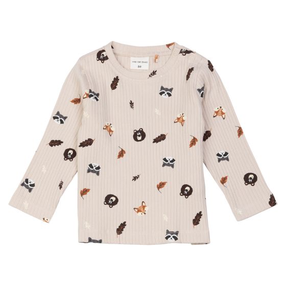 Ribbestrikket genser med dyremotiv Beige