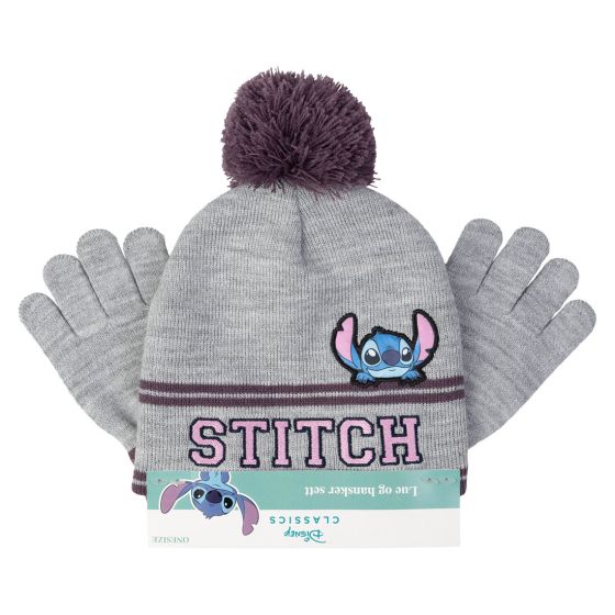 Lue og hansker sett Stitch Grå-lilla