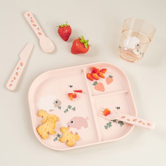 Tallerken Foodie sklisikker med 3 separate rom Dus rosa