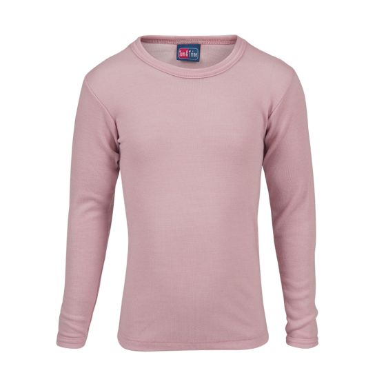 Tom & Trine trøye i 100% merinoull med lang erm og rund hals dus rosa