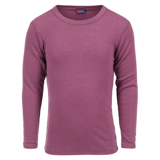 Tom & Trine trøye i 100% merinoull med lang erm og rund hals violett.
