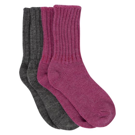 Safa Ribbestrikkete ullsokker 2pk rosa/grå