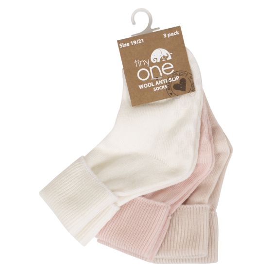 Ullsokker med antiskli 3pk Rosa-beige