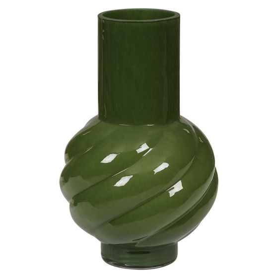 Vase i glass 28cm Spiral Mørkegrønn