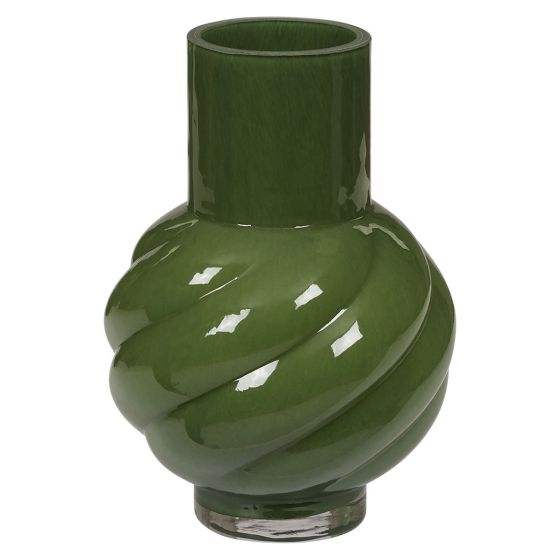 Vase i glass 21cm Spiral Mørkegrønn