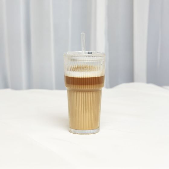 Glass med lokk og sugerør 300ml Ice Original