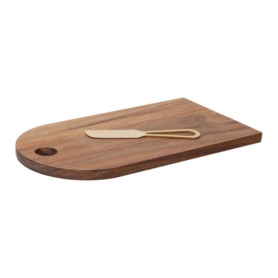 Skjærefjøl i tre 15x28cm med ostekniv Brun