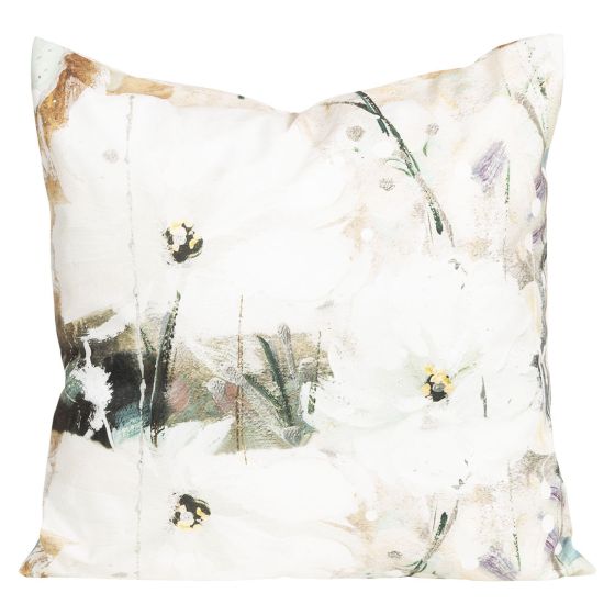 Putetrekk blomstermotiv beige-hvit.
