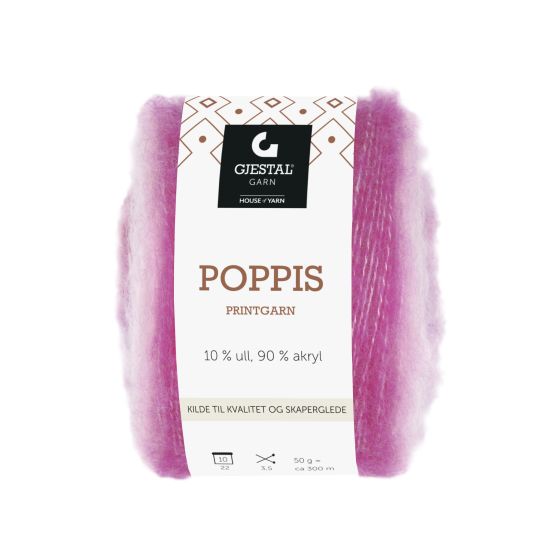 Poppis 50gr garnnøste 3110-lys rosa/pink/lavendel graded.