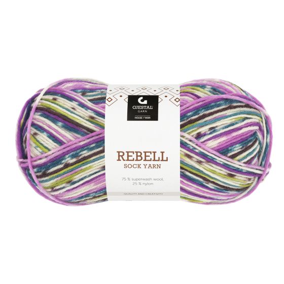 Rebell 100gr garnnøste 9402-rosa/blå print.