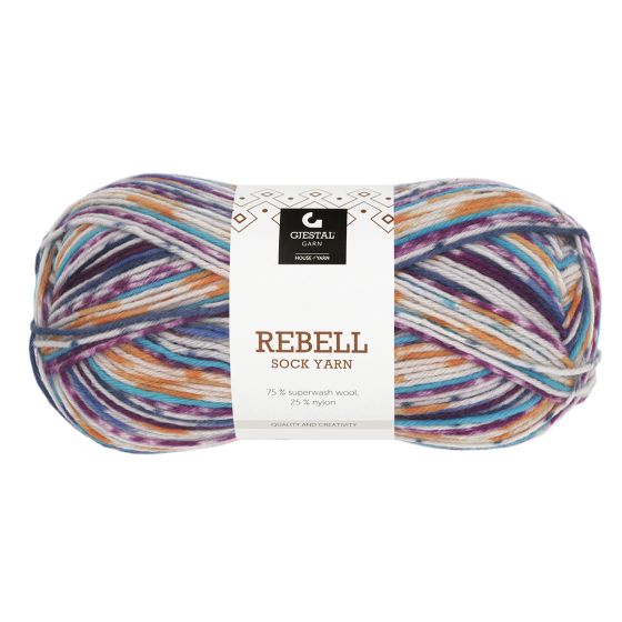 Rebell 100gr garnnøste 9404-oransje/rød print.
