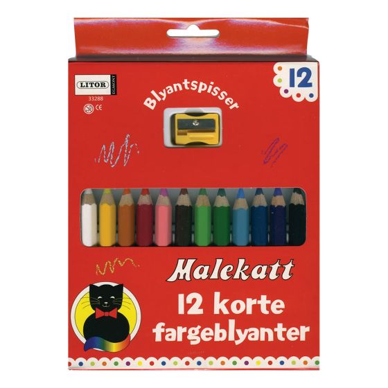 Malekatt korte fargeblyanter med blyantspisser original