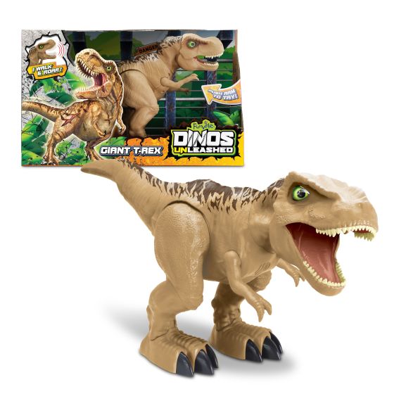 Gigant T-rex som går og brøler ingen.