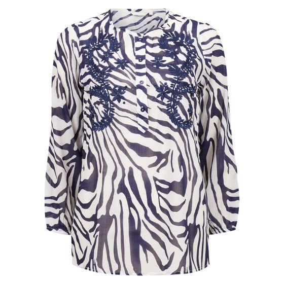 Marina Bluse Marine m/mønster