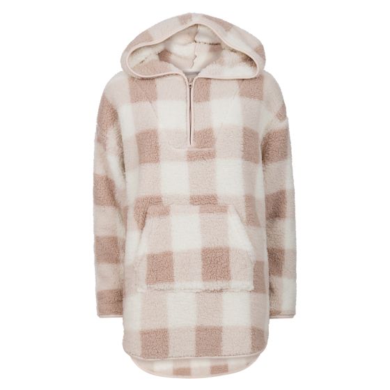 Oversize Hoodie Teddy Fleece Beige-hvit rutete