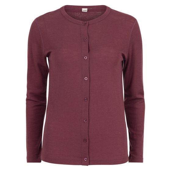 Super cardigan i 80% merinoull med knapper i samme farge. rododendron.