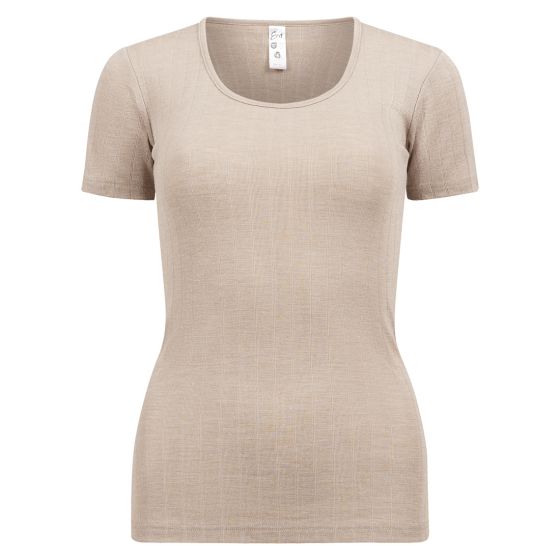 T-skjorte i merinoull/silke Beige.