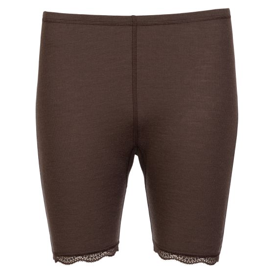 Flora Shorts i merinoull med blondekant Brun