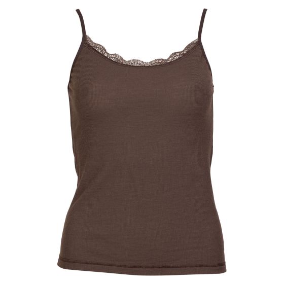 Flora Singlet i merinoull med blondekant Brun
