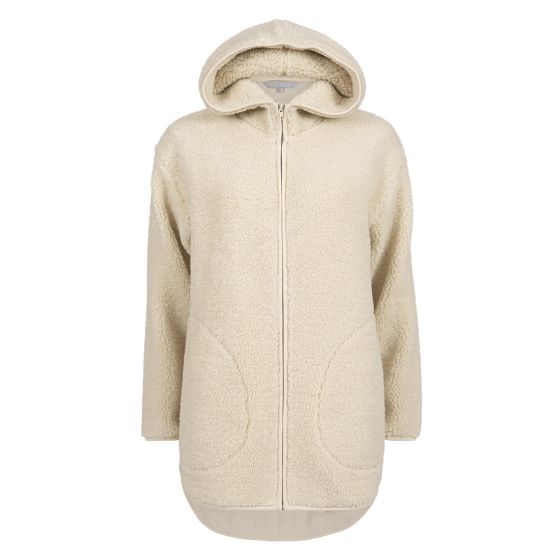 Belia teddyjakke med hette lys beige.
