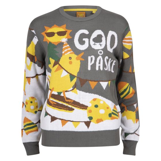 God Påske strikkegenser grå-gul