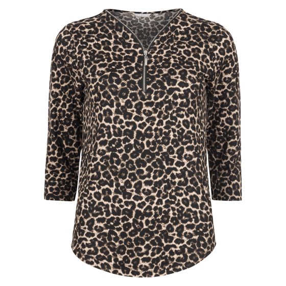Britney - shirt med zip dyreprint.