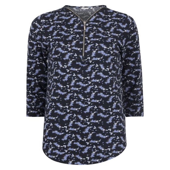 Britney - shirt med zip marine blomstret.