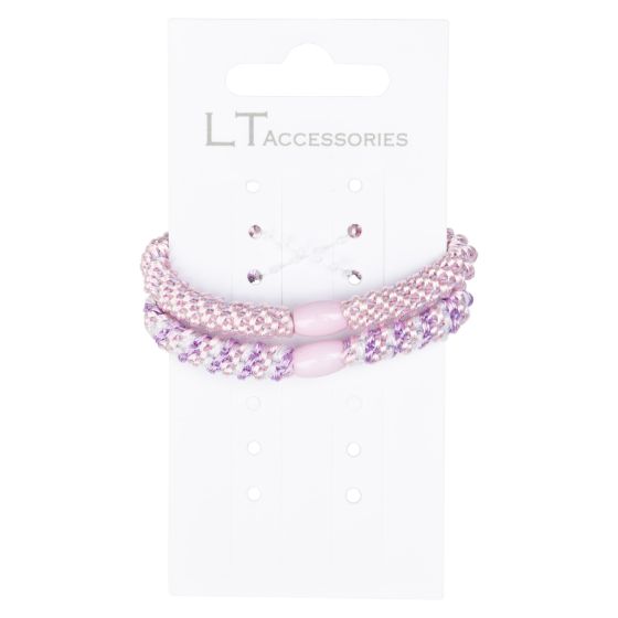Elastiske hårstrikk med perle 2pk Rosa