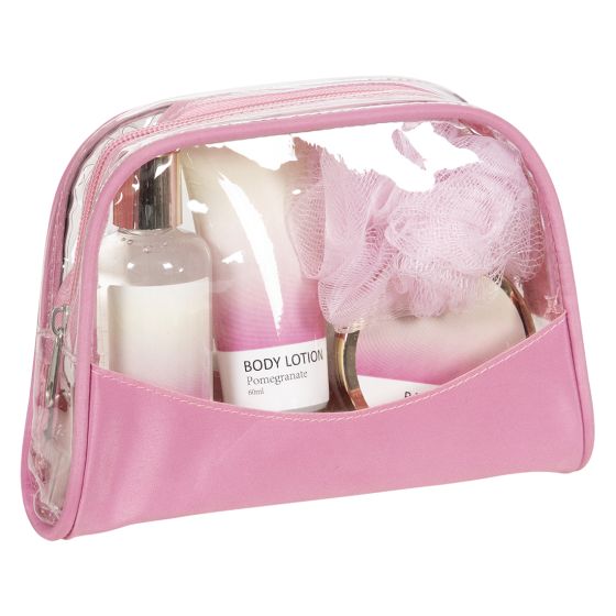 Dusj og badesett i toalettveske violet rose