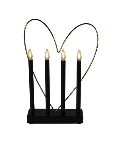 Adventsstake med 4 lys og hjerte sort