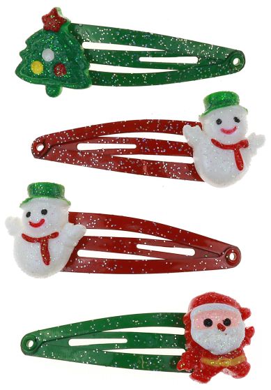 Hårklemmer med julemotiv 4pk mix.