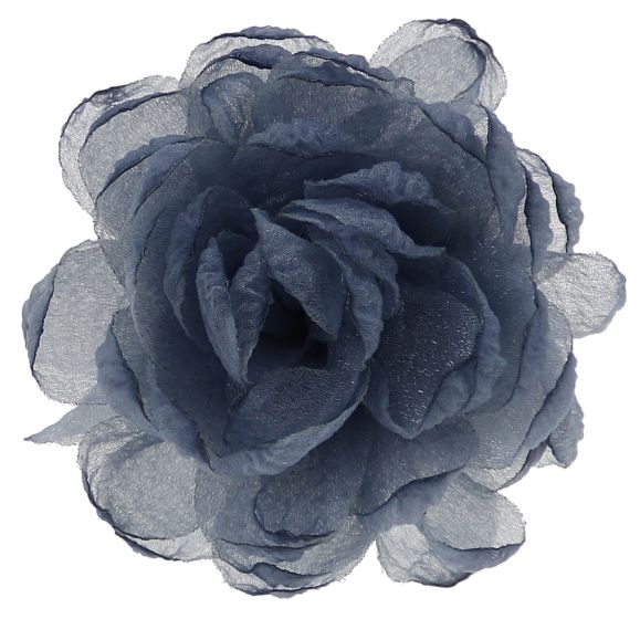 MAGNHILDUR Brosje med blomst i organza og knytebånd Blå