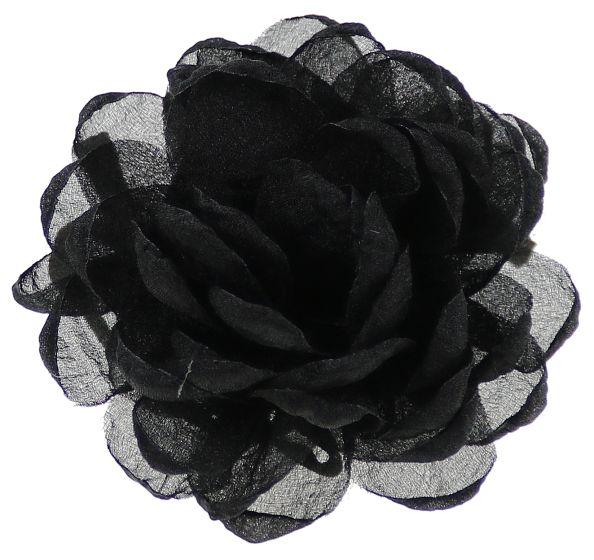 MAGNHILDUR Brosje med blomst i organza og knytebånd Sort
