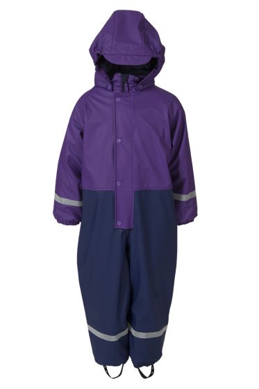 Kids World foret regndress med refleksdetaljer, avtagbar hette og stormkant. lilla