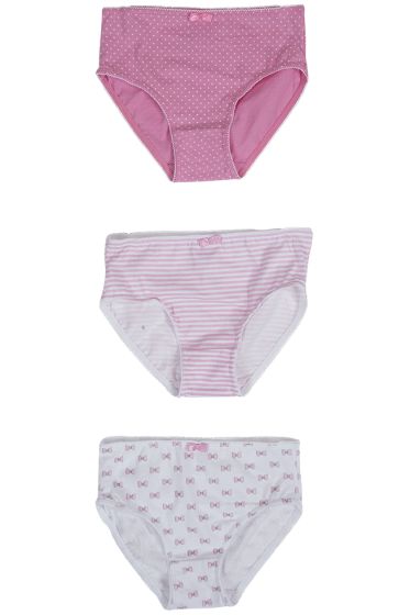 Kids World truser 3pk i god bomullskvalitet med sløyfedetalj og mønster rosa-hvit