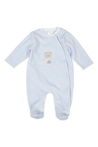 Baby World velourdress med søt bamseapplikasjon og trykknapplukning lyseblå