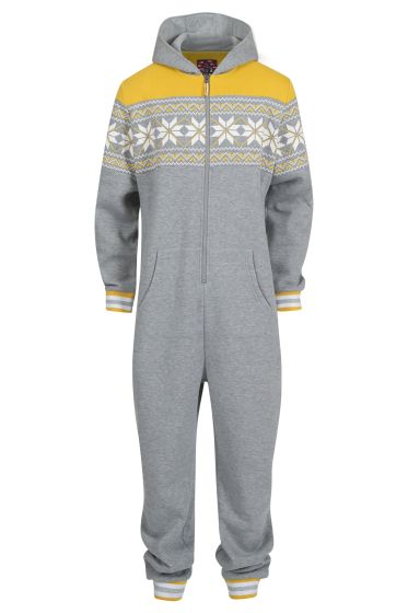 Vinterstjerne jumpsuit vinter gråmelert med gult mønster
