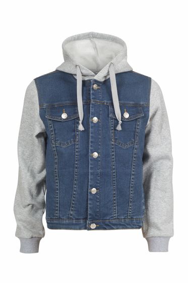 Teen Club jeans jakke med hette og erm i sweat kvalitet marine