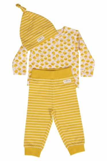 Tiny One 3-delt sett til baby med kyllingmotiv gul