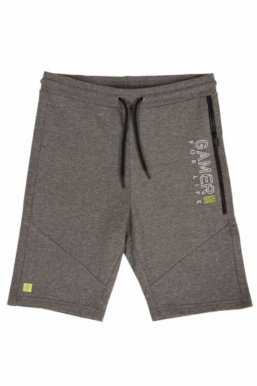 Kids Clothing Shorts med gaming motiv og neon detaljer gråmelert