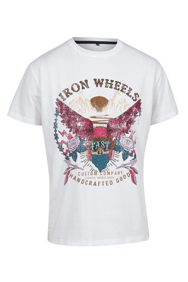 Denim & Casual Iron t-skjorte med tøft print hvit