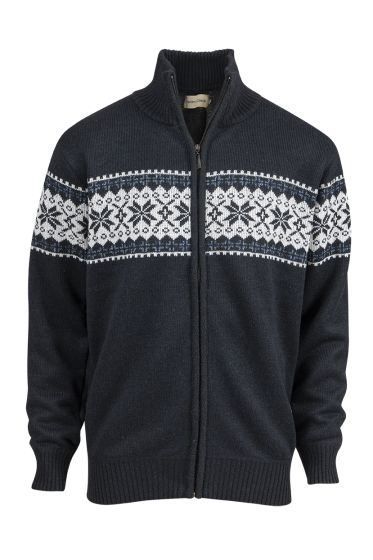 Denim & Casual Matthew Strikkejakke med fleecefòr blå