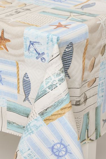 Voksduk Strandmoro Beige-blå
