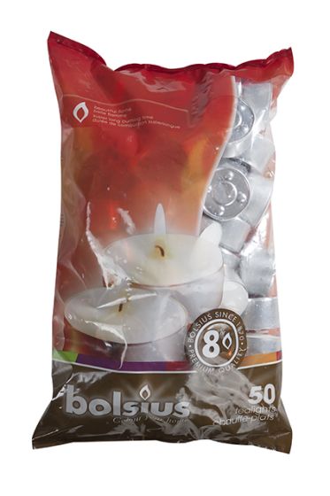 Bolsius telys 8 timer 50pk hvit