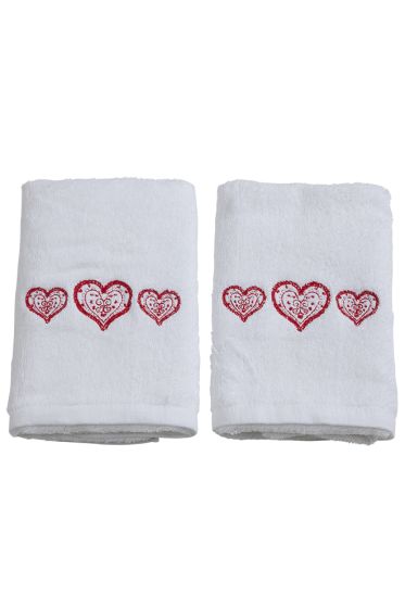 Juleglede julehåndkle 40x60cm med hjerter 2pk hvit