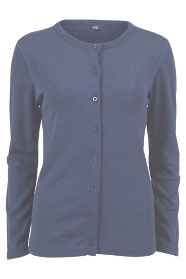 Super cardigan i 80% merinoull med knapper i samme farge. blå