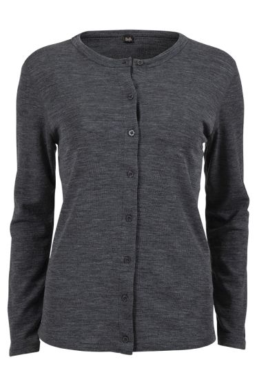 Super cardigan i 80% merinoull med knapper i samme farge. grå