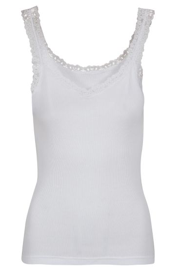Basic singlet med blondekant hvit