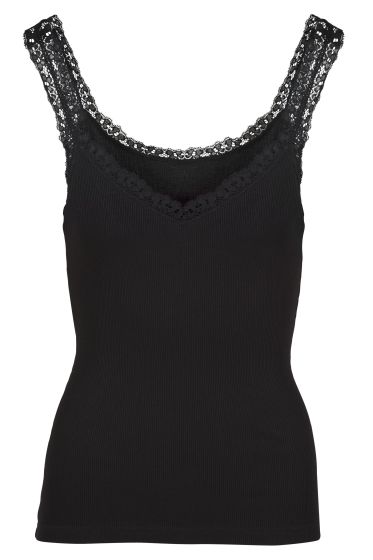 Basic singlet med blondekant sort