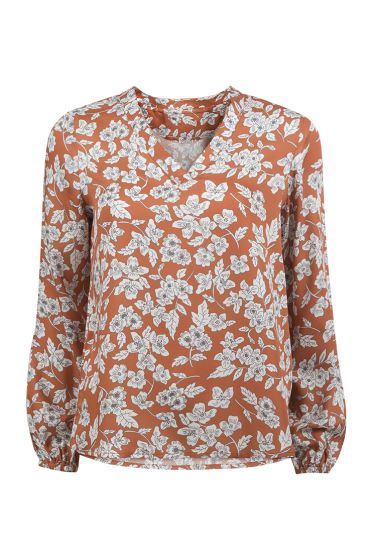 Lifetime Quinn satengbluse med v-hals og blomsterprint rust